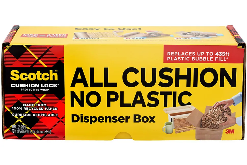 Scotch® Cushion Lock Protective Wrap, 12 in x 175 ft, 1 Roll, 100% Recycled Paper, Honeycomb Packing Paper, Alternative for Bubble Cushion Wrap, Brown