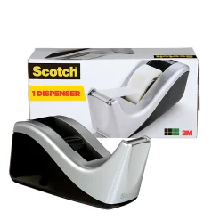 Scotch® Desktop Tape Dispenser, 1 Dispenser, 1 in. Core, Black and Silver, School Supplies and College Essentials for Students and Teachers