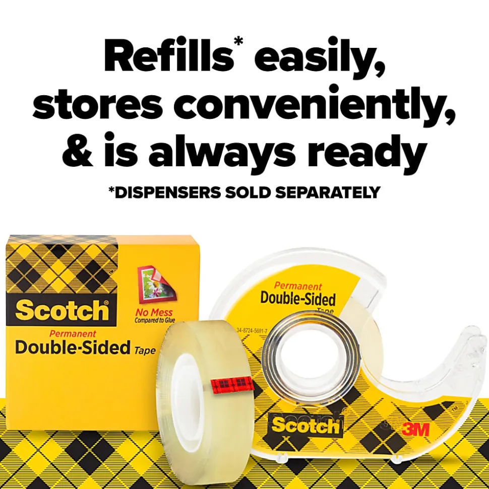 Scotch® Double Sided Tape, 1/2 in x 900 in, 2 Tape Rolls, Back to School Supplies and College Essentials for Students and Teachers