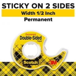 Scotch® Double Sided Tape, Permanent, 1/2 in. x 250 in., 3 Tape Rolls, Clear, School Supplies and College Essentials for Students and Teachers