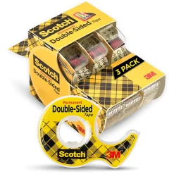 Scotch® Double Sided Tape, Permanent, 1/2 in. x 250 in., 3 Tape Rolls, Clear, School Supplies and College Essentials for Students and Teachers