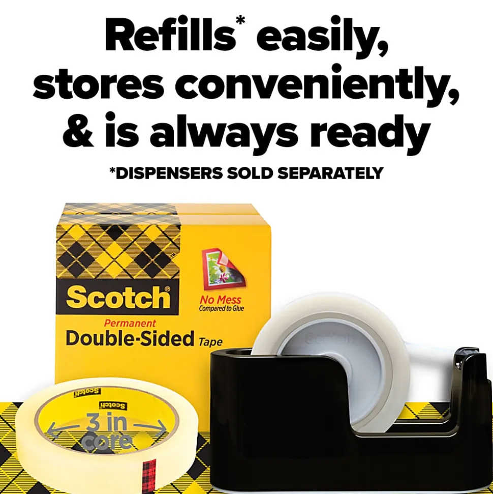 Scotch® Double Sided Tape, Permanent, 2 Tape Rolls, 3/4 in x 1296 in, Home Office Supplies and School Supplies for College and Classrooms
