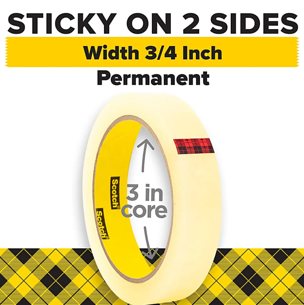 Scotch® Double Sided Tape, Permanent, 2 Tape Rolls, 3/4 in x 1296 in, Home Office Supplies and School Supplies for College and Classrooms