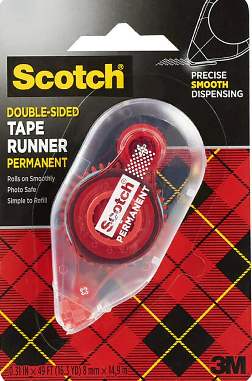 Scotch Double-Sided Tape Runner, Clear, 1/3" x 588"