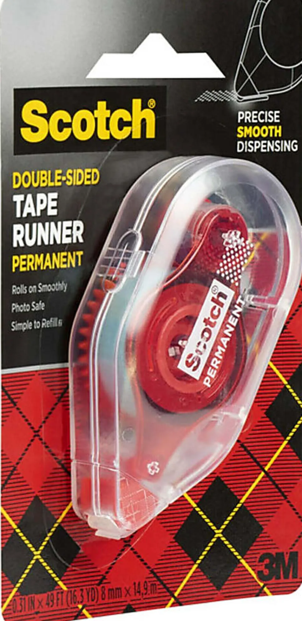 Scotch Double-Sided Tape Runner, Clear, 1/3" x 588"