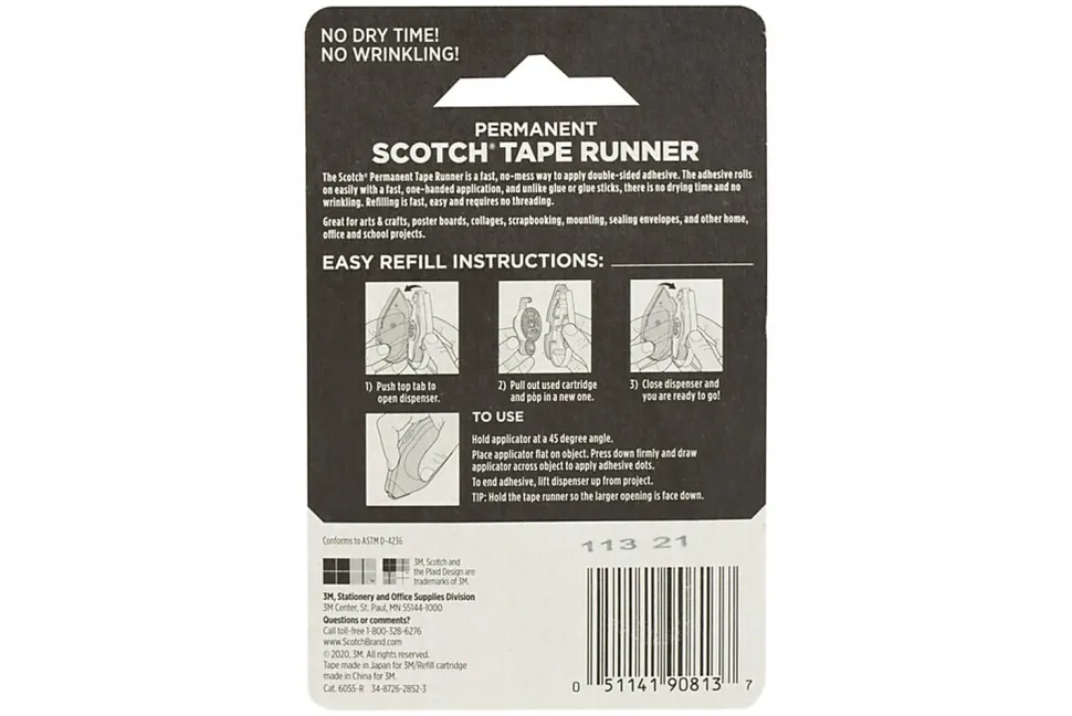 Scotch® Double-Sided Tape Runner Permanent Refill, 1/3" x 49'