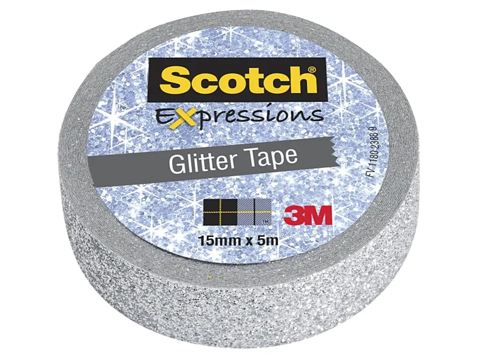 Scotch® Expressions Glitter Tape, 0.59" x 196", Silver