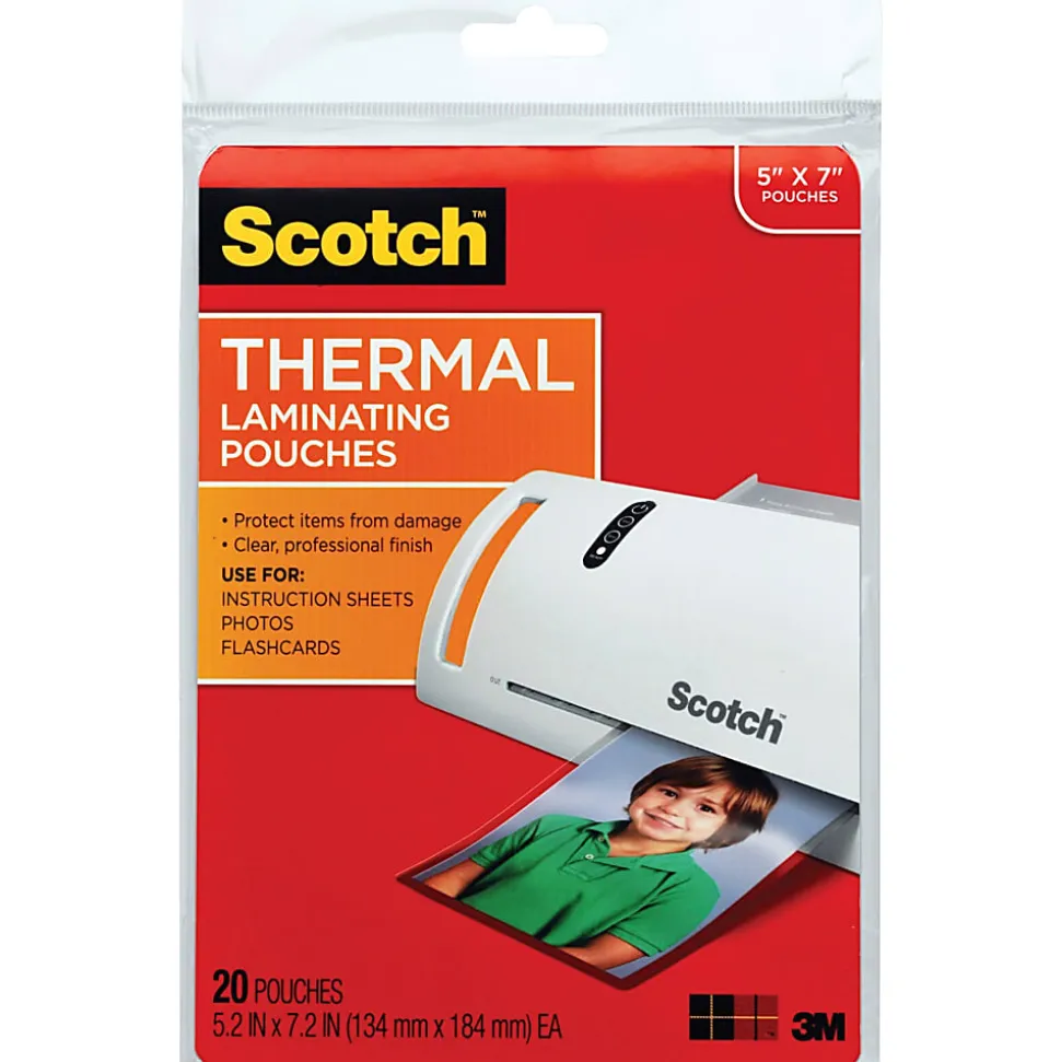 Scotch® Front & Back Thermal Laminating Pouches TP5903-20, Glossy, 5.20" x 7.20", 5 mil Thick, Clear, Box Of 20 Laminating Sheets
