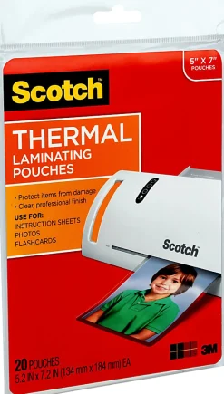 Scotch® Front & Back Thermal Laminating Pouches TP5903-20, Glossy, 5.20