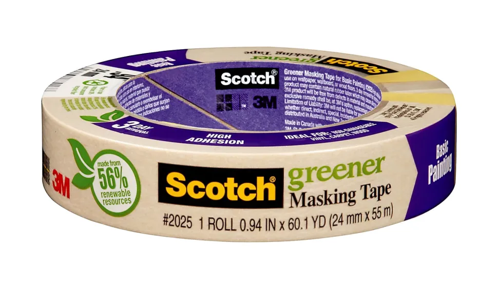 Scotch® Greener General Purpose Masking Tape, 1 Tape Roll, 1 in x 60 yd, 3" Core, Tan