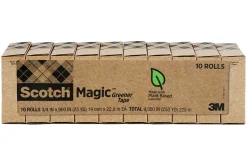 Scotch® Greener Magic™ Tape, Invisible, 3/4 in. x 900 in., 10 Tape Rolls, Clear, School Supplies and College Essentials for Students and Teachers