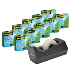Scotch® Greener Magic™ Tape with Dispenser, Invisible, 3/4 in. x 900 in., 10 Tape Rolls, Clear, School Supplies and College Essentials for Students
