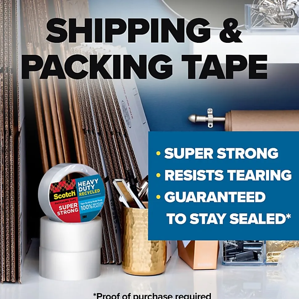 Scotch® Heavy Duty Recycled Packaging Tape 7750-6, 1.88 in x 54.6 yd (48 mm x 50 m), 6 pack