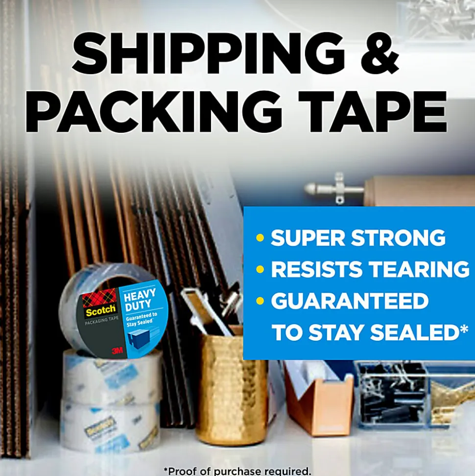 Scotch Heavy-Duty Shipping/Packaging Tape, 54.60 Yd x 1.88"W x 3.1 mil Thickness, 3" Core, Clear, 1 Roll