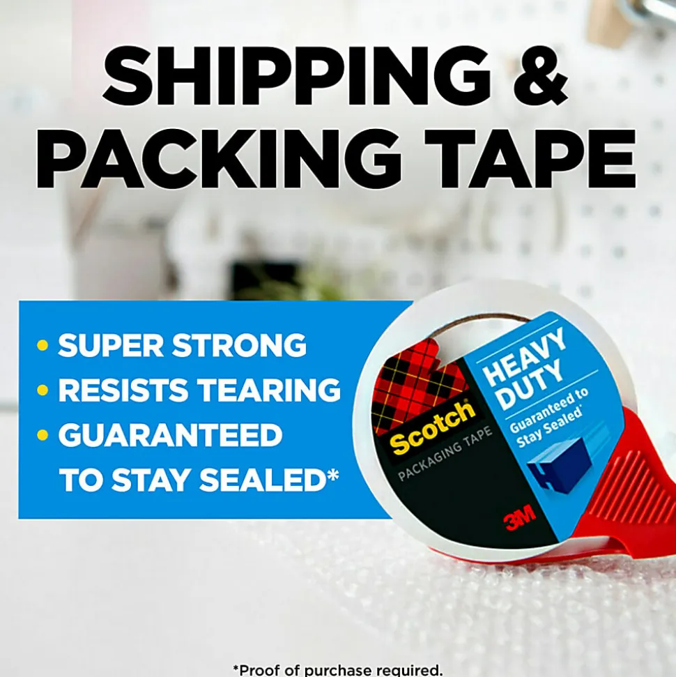 Scotch Heavy-Duty Shipping/Packaging Tape, 54.60 Yd x 1.88"W x 3.1 mil Thickness, 3" Core, Clear, 4 / Pack