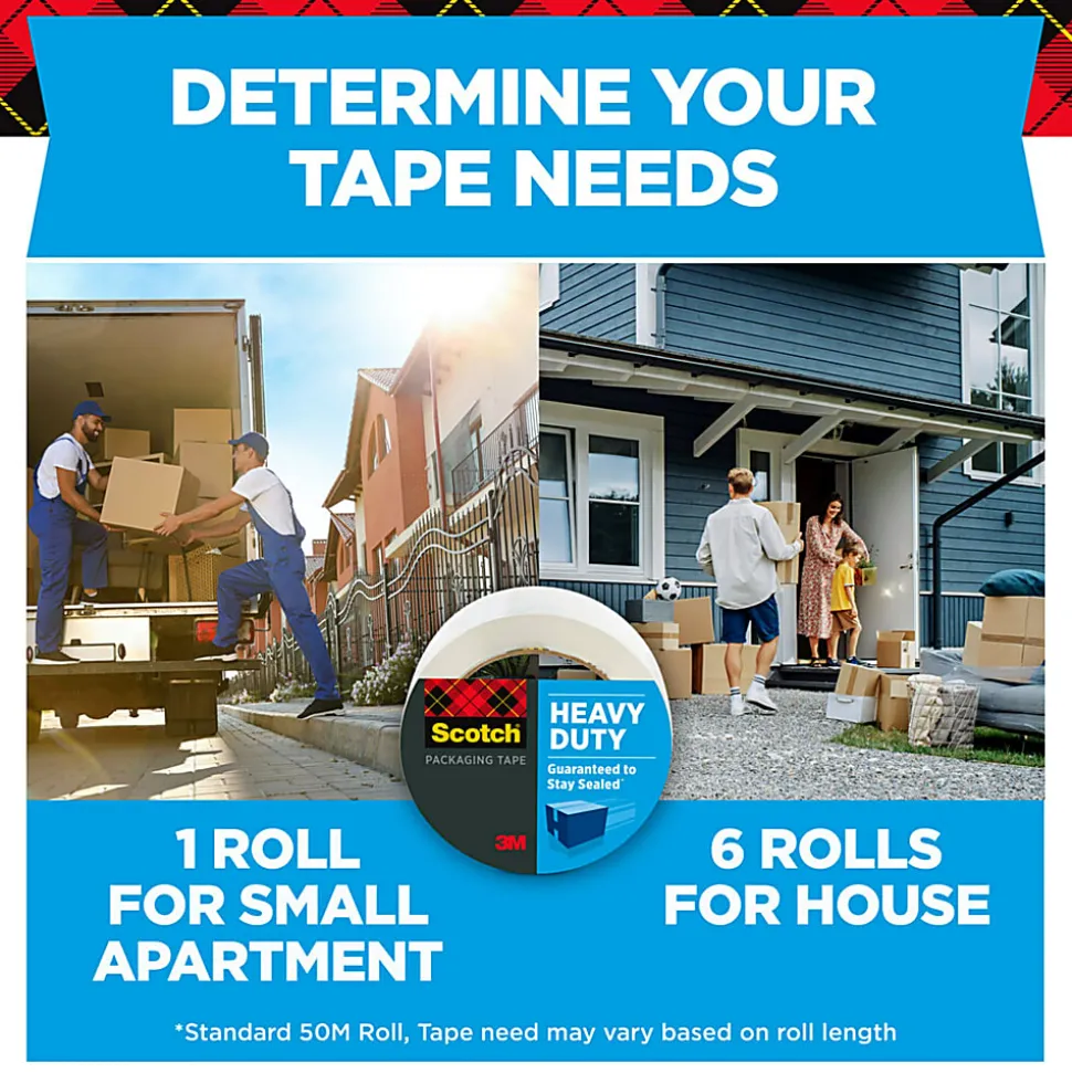 Scotch® Heavy Duty Shipping Packing Tape, 2 Tape Rolls with 1 Dispenser, 1 7/8 in x 54.6 yd, 3" Core, Designed - 38502ST