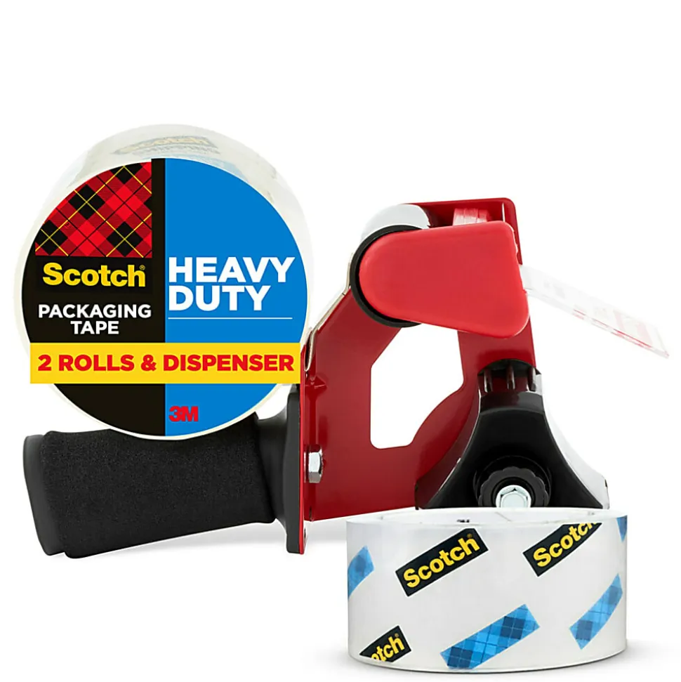 Scotch® Heavy Duty Shipping Packing Tape, 2 Tape Rolls with 1 Dispenser, 1 7/8 in x 54.6 yd, 3" Core, Designed - 38502ST