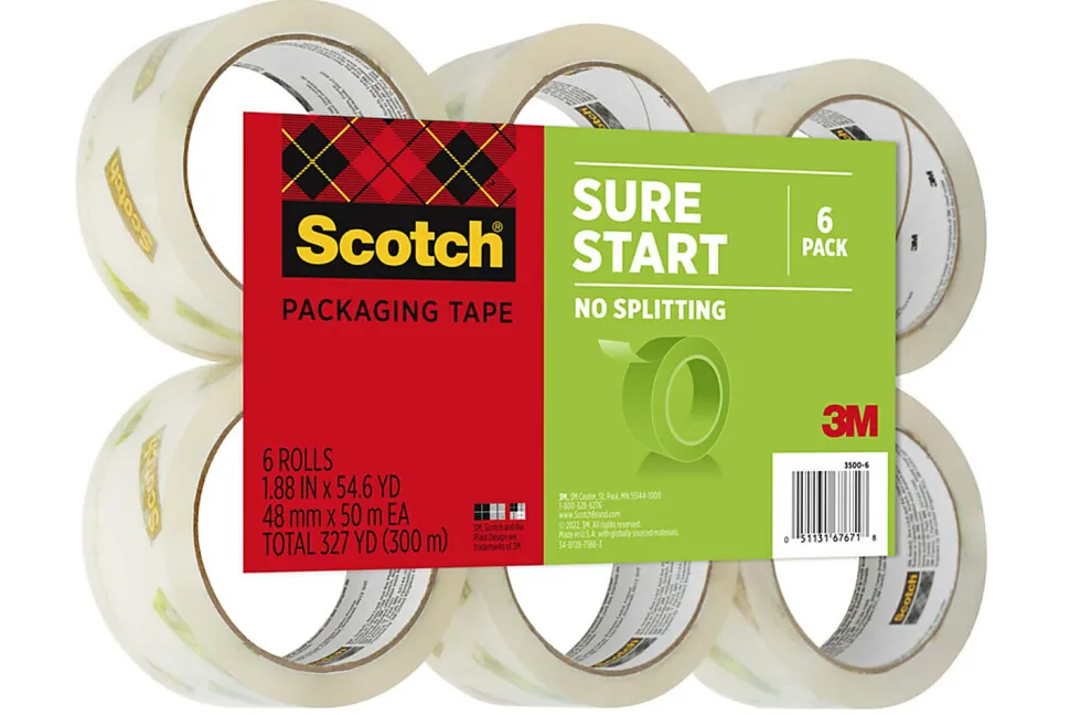 Scotch® 3500 High-Performance Packaging Tape Refill Rolls, 3" Core, 1-7/8" x 54-5/8 Yd., Clear, Pack Of 6