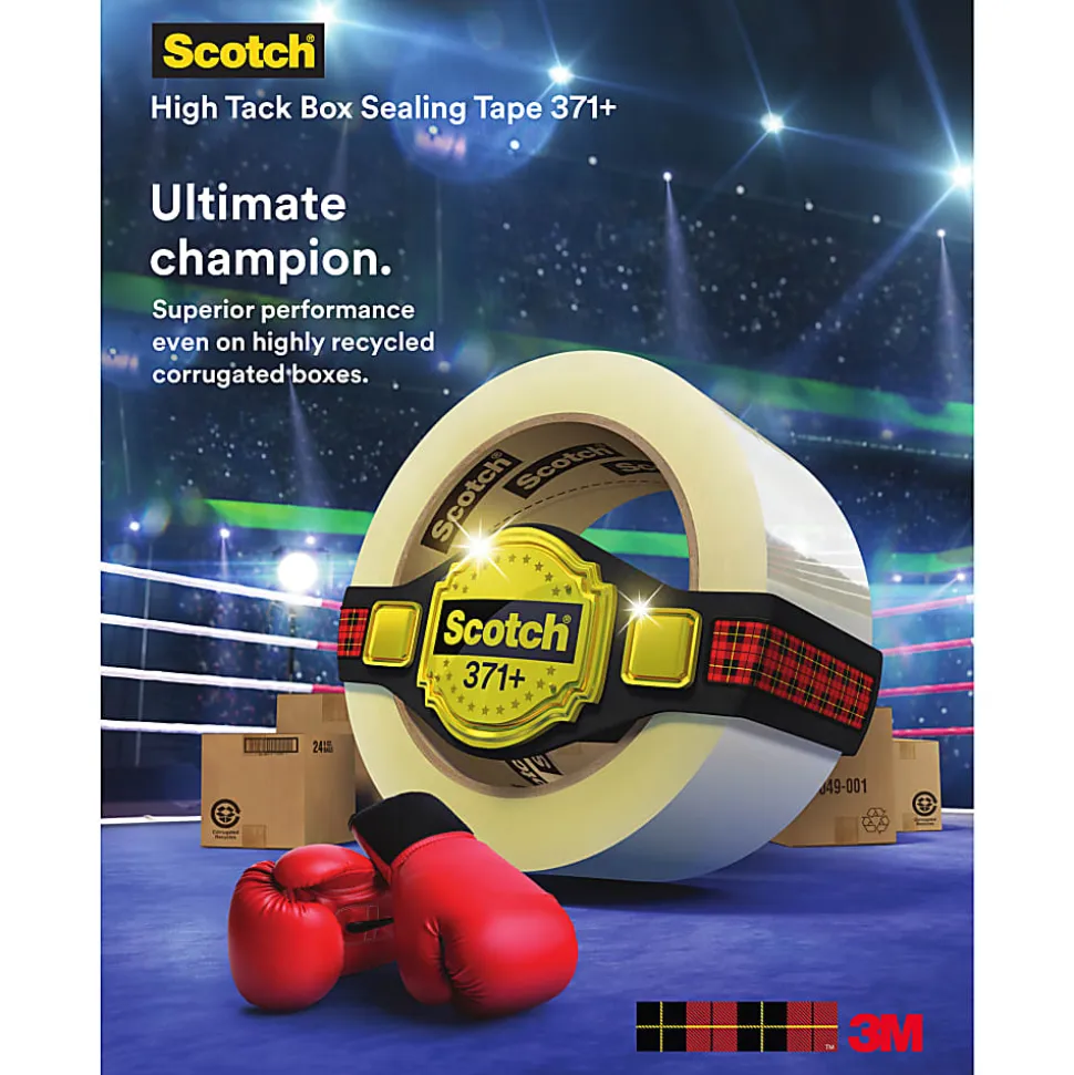 Scotch® 371+ High-Tack Box Sealing Tape, 2.84" x 109 Yd, Clear, Pack Of 24 Rolls