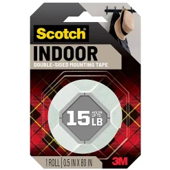 Scotch® Indoor Double-Sided Mounting Tape , 0.5 in x 80 in (1.27 cm x 2.03 m)