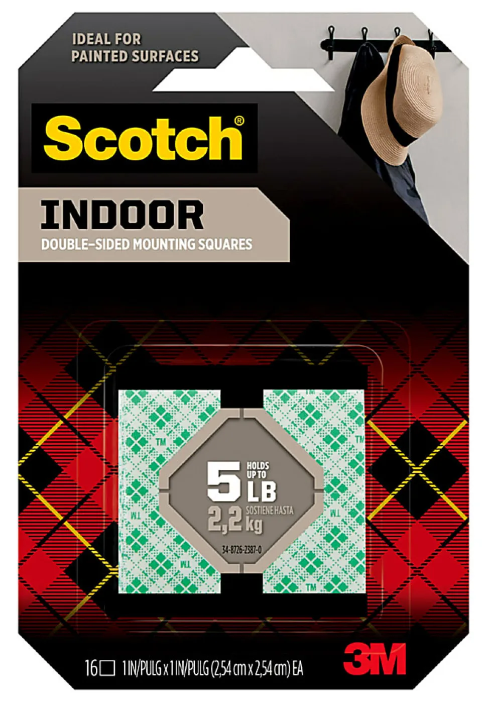 Scotch® Indoor Double-Sided Mounting Squares , 1 in x 1 in (2.54 cm x 2.54 cm), 16/pk