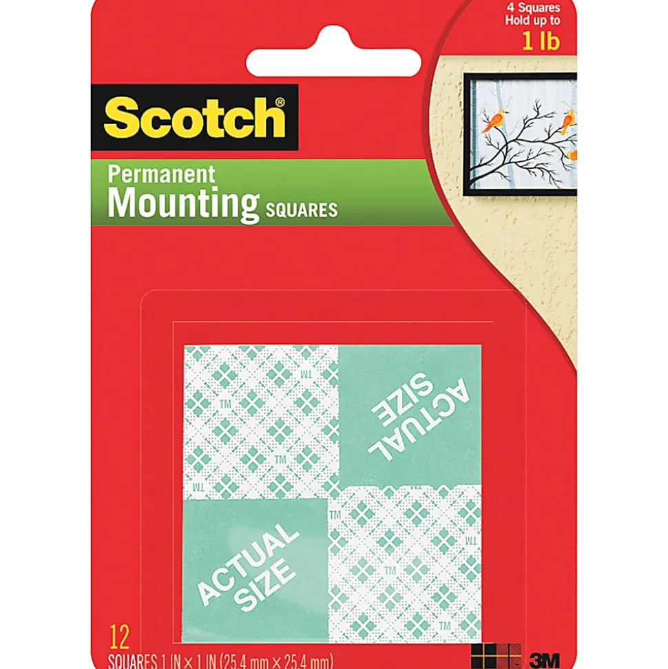 Scotch® Indoor Double-Sided Mounting Squares , 1 in x 1 in (2.54 cm x 2.54 cm), 16/pk