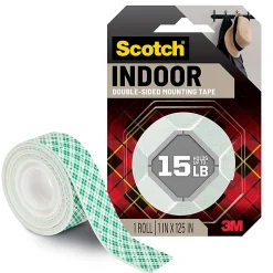 Scotch® Indoor Double-Sided Mounting Tape , 1 in x 125 in (2.54 cm x 3.17 m)
