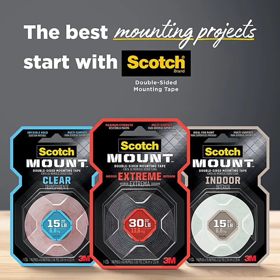 Scotch® Indoor Double-Sided Mounting Tape , 1 in x 125 in (2.54 cm x 3.17 m)