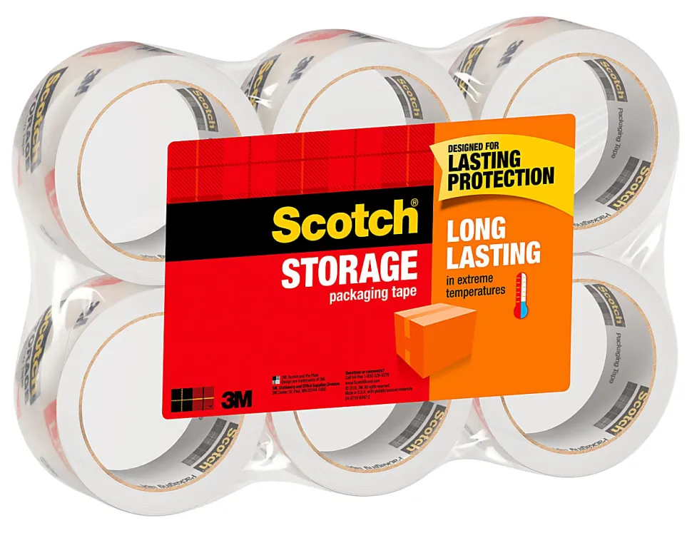 Scotch® Long Lasting Storage Packaging Tape, 1-7/8" x 54.6 Yd., Clear, Pack Of 6 Rolls