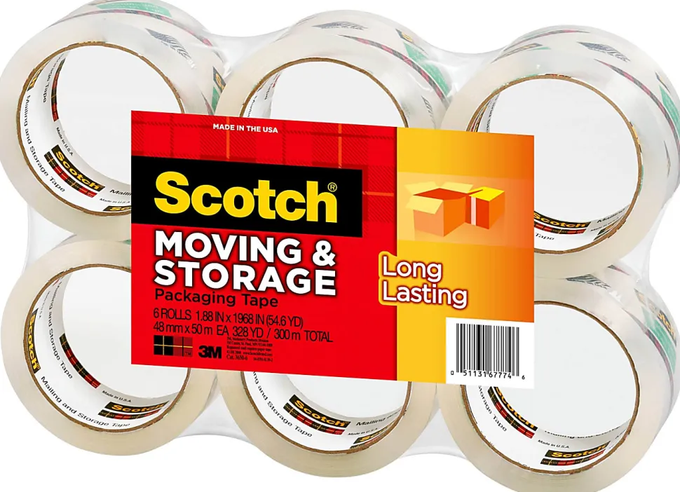Scotch® Long Lasting Storage Packaging Tape, 1-7/8" x 54.6 Yd., Clear, Pack Of 6 Rolls
