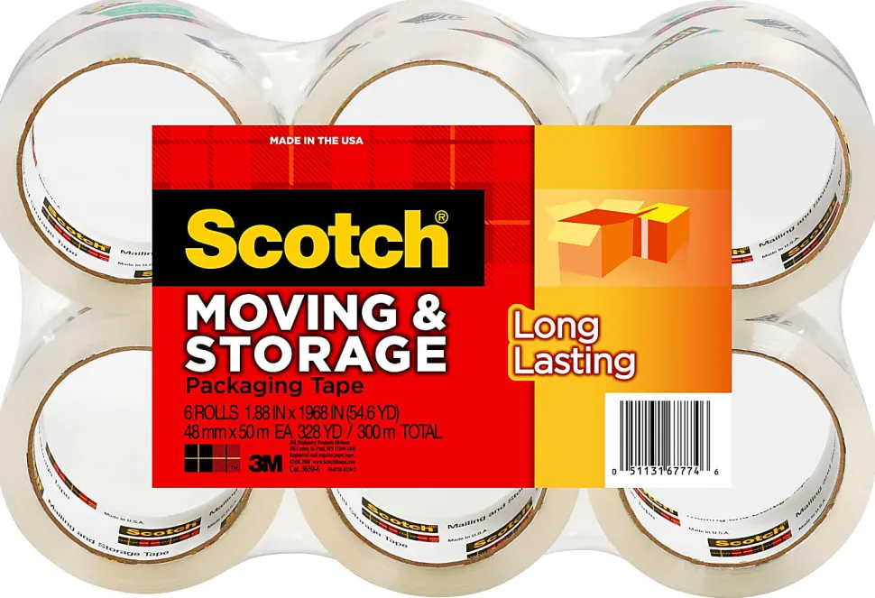 Scotch® Long Lasting Storage Packaging Tape, 1-7/8" x 54.6 Yd., Clear, Pack Of 6 Rolls