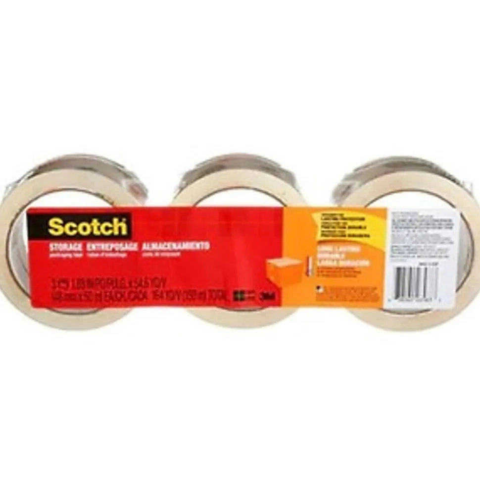 Scotch Long Lasting Storage Packaging Tape - 54.60 yd Length x 1.88" Width x 2.4 mil Thickness - 3" Core - Clear - Acrylic - 3 Roll