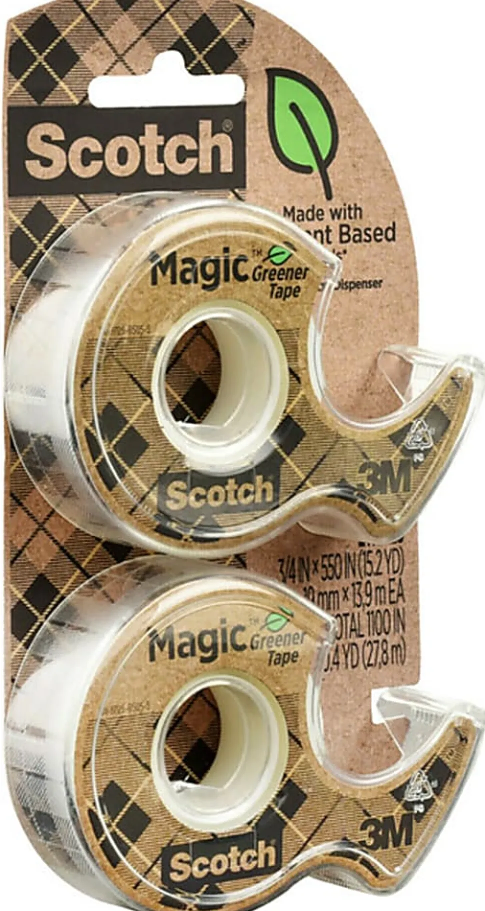 Scotch Magic Greener Tape 0.75 in x 550 in, 2 Dispensers, 2 Rolls/Pack
