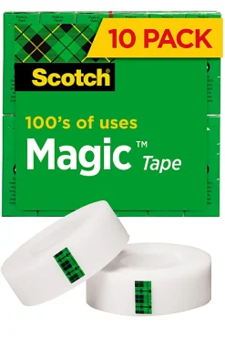 Scotch® Magic™ Tape, Invisible, 3/4 in. x 1000 in., 10 Tape Rolls, Clear, School Supplies and College Essentials for Students and Teachers