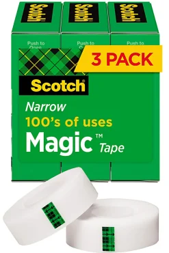 Scotch® Magic™ Tape, Invisible, 3 Tape Rolls, 1/2 in x 1296 in, Home Office Supplies and School Supplies for College and Classrooms