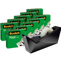 Scotch® Magic™ Tape, Invisible, 10 Tape Rolls with 1 Dispenser, 3/4 in x 1000 in, 810K10C17MB