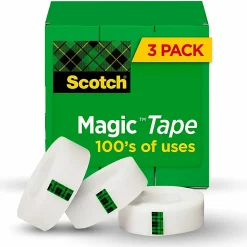 Scotch® Magic™ Tape, Invisible, 3 Tape Rolls, 3/4 in x 1000 in, Home Office Supplies and School Supplies for College and Classrooms