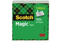 Scotch® Magic™ Tape, Invisible, 3 Tape Rolls, 1 in x 2592 in, Home Office Supplies and School Supplies for College and Classrooms