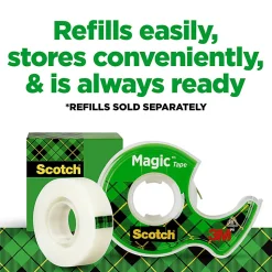 Scotch® Magic™ Tape, Invisible, 2 Tape Rolls with Dispensers, 3/4 in x 600 in, Home Office Supplies and School Supplies for College and Classrooms