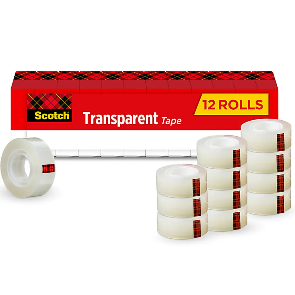 Scotch® Magic™ Tape with Dispenser, Invisible, 3/4 in. x 1000 in.,12 Tape Rolls, Clear, School Supplies and College Essentials for Students