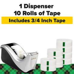 Scotch® Magic™ Tape with Dispenser, Invisible, 3/4 in. x 1000 in., 10 Tape Rolls, Back to School Supplies and College Essentials for Students