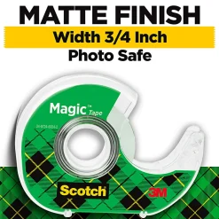 Scotch® Magic™ Tape with Dispenser, Invisible, 3/4 in. x 650 in., 6 Tape Rolls, Clear, School Supplies and College Essentials for Students, 6122