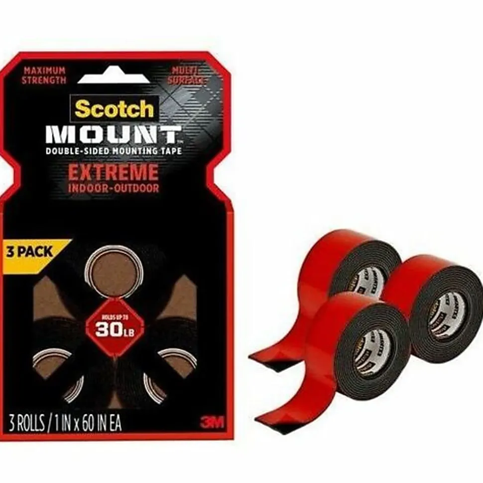 Scotch Mount Extreme Double-Sided Mounting Tape, Black, 1 in x 60 in, 3 Pack