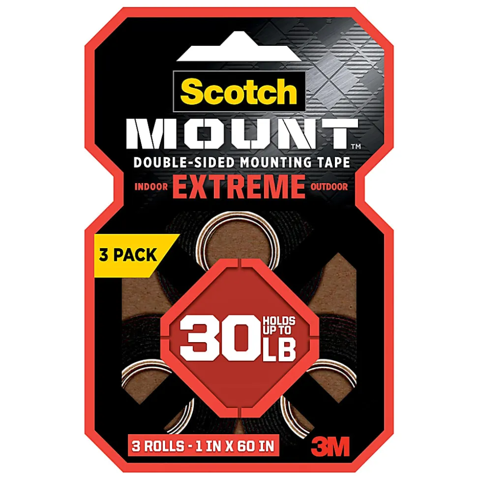 Scotch Mount Extreme Double-Sided Mounting Tape, Black, 1 in x 60 in, 3 Pack