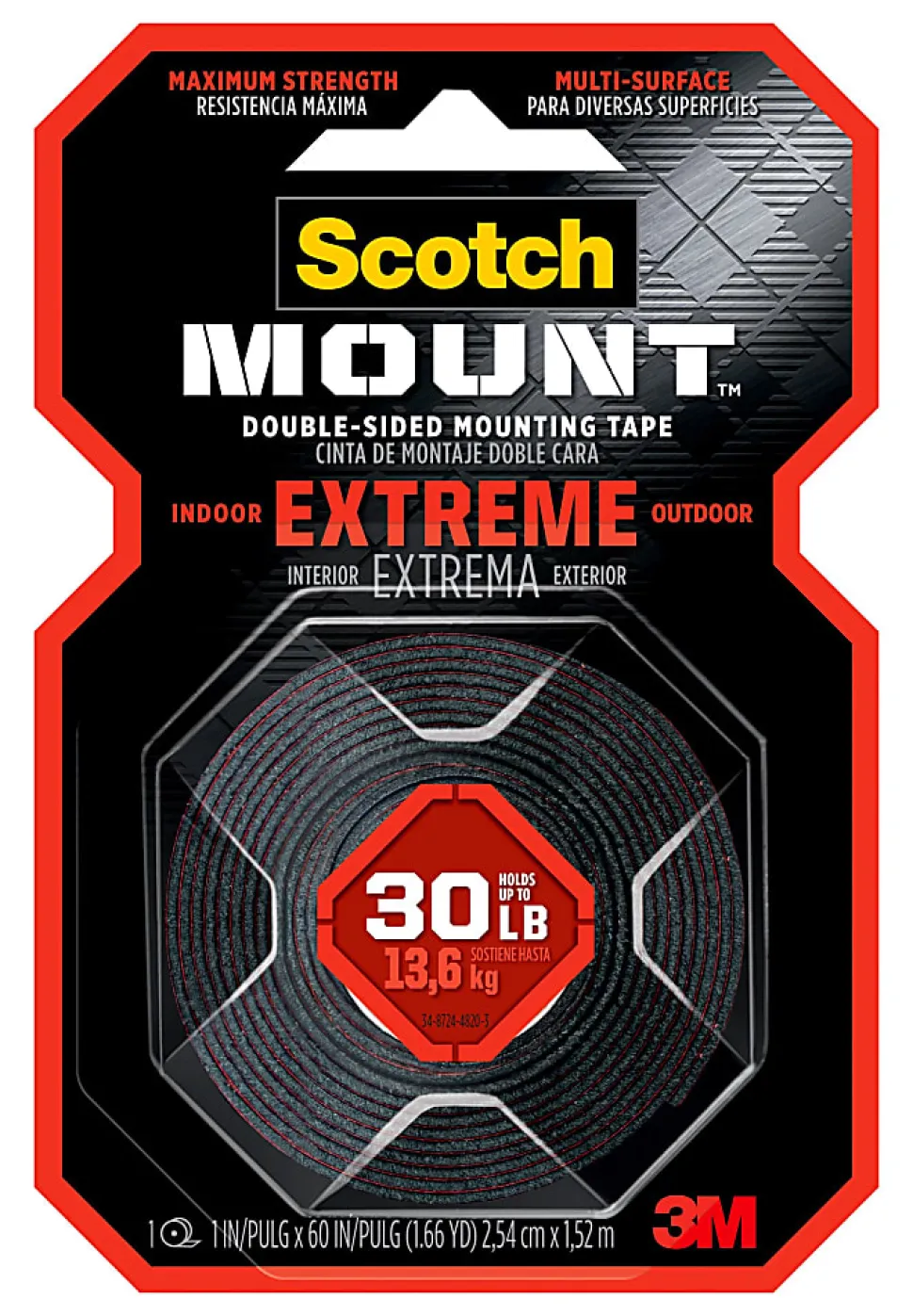 Scotch-Mount™ Extreme Double-Sided Mounting Tape , 1 In X 60 In (2,54 Cm X 1,52 M)