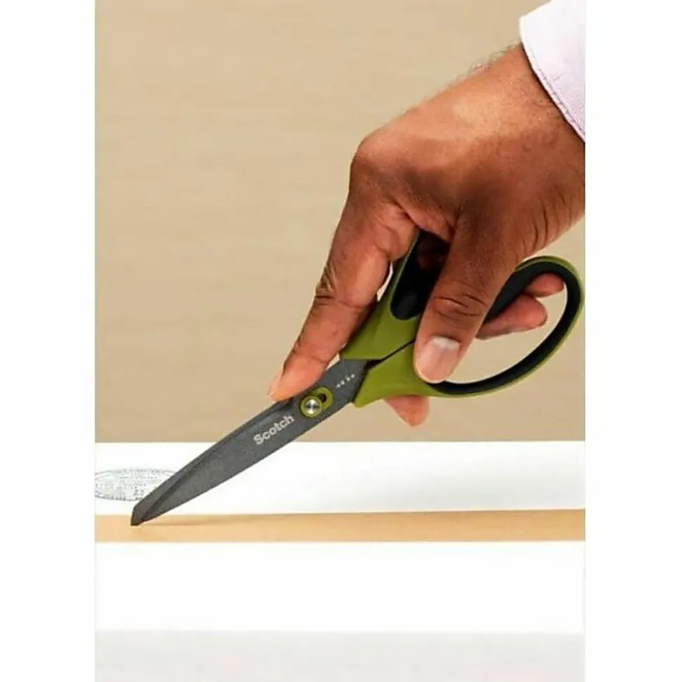 Scotch Non-Stick Unboxing Scissors, 8", Pointed, Green