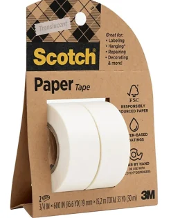 Scotch Paper Tape, See-through Paper Tape , 0.75 in x 600 in, 2 Rolls/Pack