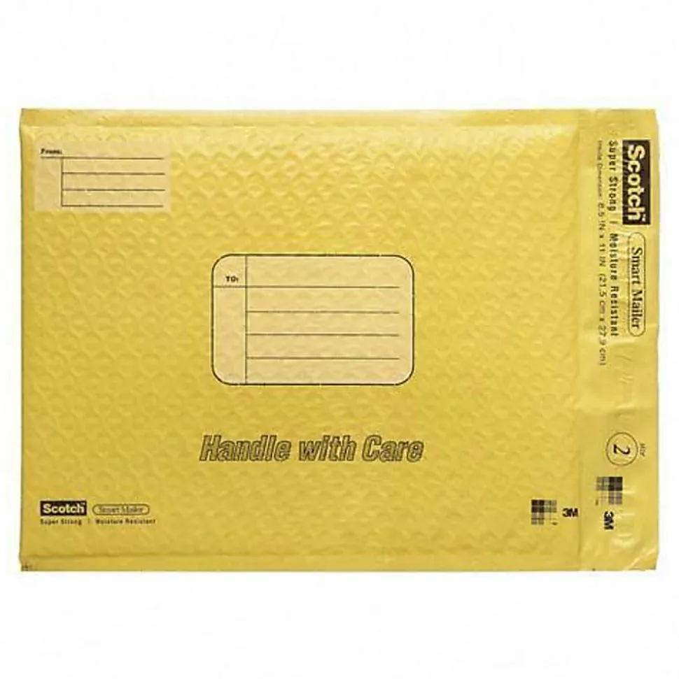 Scotch Poly Bubble Mailer , White, Small, Size 2, Inside Dimensions 8.5 IN x 11 IN, made with 50% recycled plastic