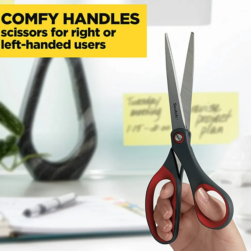Scotch® Precision Scissors, 8", Pointed, Gray/Red