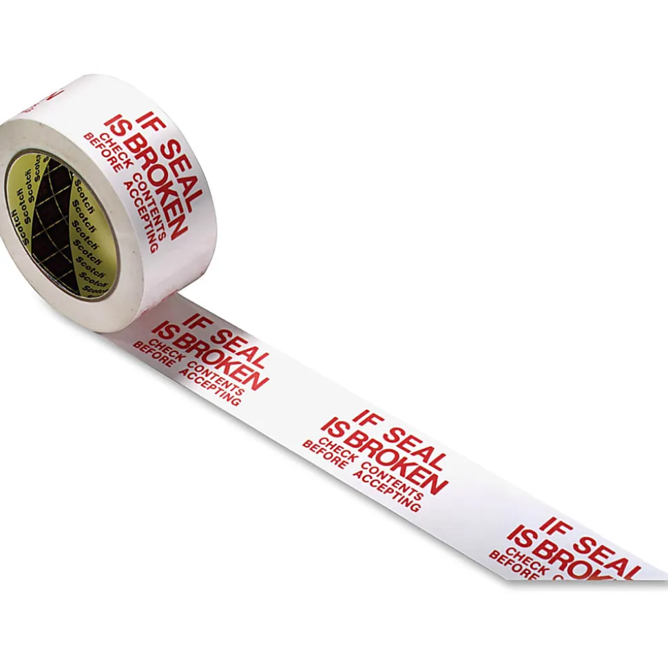 Scotch Preprinted Message Seal Broken Tape - 109.36 yd x 1.88"- 1.9" Thickness - 4.48" Dia - 3" Core - Polypropylene Film Backing - 36/Carton - White